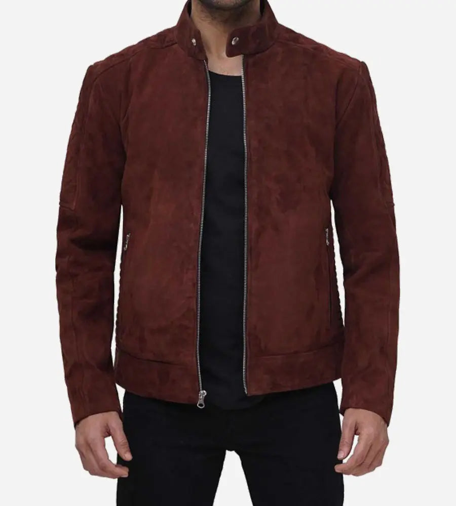 GONDAL CART ARTICLE #4061 Men Quilted Brown Suede Leather Jacket